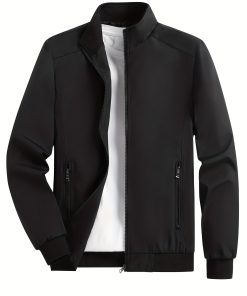 Versatile & Stylish Men's Windbreaker: Durable, Wind-Resistant, Comfort Fit with Stand Collar - Ideal for Sports & Casual Outdoors