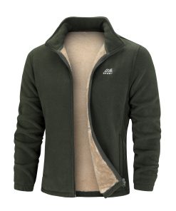 Warm Stand Collar Fleece Jacket, Men's Casual Comfortable Solid Color Zip Up Jacket Coat For Fall Winter