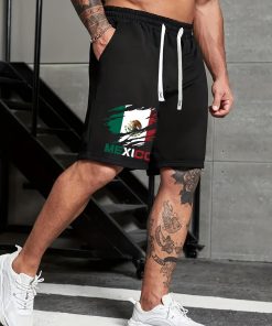 Mexico Print Fashionable Men's Summer Drawstring Casual Sports Loose Shorts, Suitable For Outdoor Sports, Comfortable And Versatile