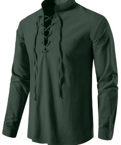 Men's Retro Style Lace up Long Sleeve Shirts for Medieval,Pirate Renaissance Viking,Hippie Matching