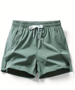 Men's Breathable Shorts With Pockets, Summer Drawstring Elastic Waist Loose Fit Shorts For Running, Fitness, Training