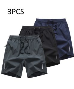 3pcs Men's Solid Fashion Active Shorts, Drawstring Shorts With Zipper Pockets For Summer Training, Summer Daily