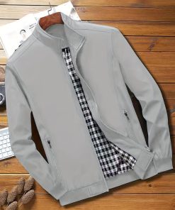 Stylish Men's Solid Jacket - Secure Zipper Pockets & Comfort Stand Collar - Versatile Long Sleeve Outerwear Ideal for Spring & Fall