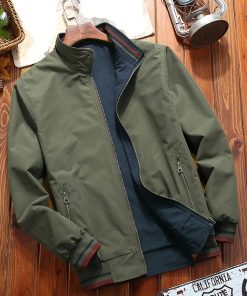 Windproof Men's Bomber Jacket - Durable, Stretchy with Stand Collar, Pockets for Casual Everyday Wear