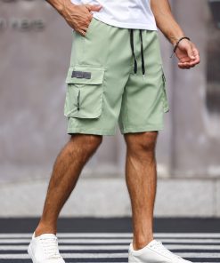 Casual Men's Summer Cargo Shorts: Durable, Regular Fit, Solid Color, Multi-Pocket Design with Drawstring
