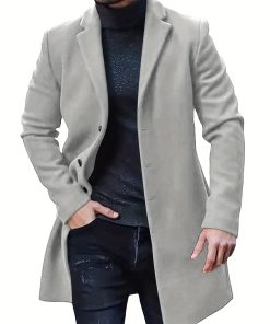 Men's Retro Trench Coat, Semi-formal Warm Single Breasted Overcoat For Fall Winter Business