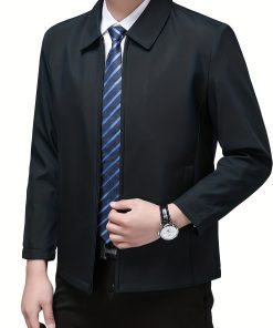 All-Season Waterproof Bomber Jacket with Lapel Collar ?C Versatile Casual-Chic Men's Style, Durable & Machine Washable