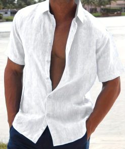 Men's Comfy Short Sleeve Shirt For Beach Resort Business